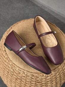 MonaNise 女士时尚舒适方头一脚蹬带扣平底户外/度假旅行秋季/派对高端休闲商务办公室海军蓝玛丽珍平底鞋