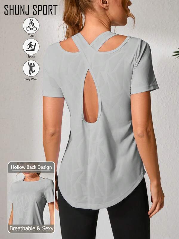 نساء اللياقة البدنية والرقص جاكارد اليوغا، ملابس علوية رياضي احترافي ظهر مفرغ للجيم، ملابس علوية تدريب أبيض جديد للصيف مخصر بدون ظهر أكمام قصيرة للبيلاتس