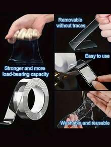 1/3/5m Super Strong Double-Sided Transparent Tape, Waterproof Reusable Clear Double-Sided Adhesive Tape, Suitable For Kitchen & Bathroom Items, Waterproof Wall Stickers, Transparent Tape Strong Adhesive Tape - Multicolor - View 8