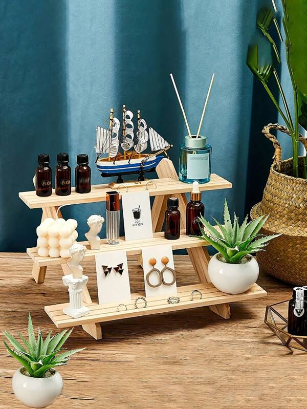 1 Pc 3-Tier/4-Tier Wooden Pyramid Display Rack, Tabletop Organizer For Jewelry, Sweets, Accessories And Decor, Suitable For Home, Store, Party And Retail Use,School Supplies,Back To School