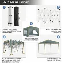 CAROMA 10x10 Pop Up Canopy Tent With 4 Removable Sidewalls, Tent For Parties Waterproof Wedding Event Canopy,Instant Outdoor Gazebos With Church Window,Carry Bag,4 Stakes,Ropes & Sandbags,For Backyard,Party,Camping,Markets - Grey - View 7