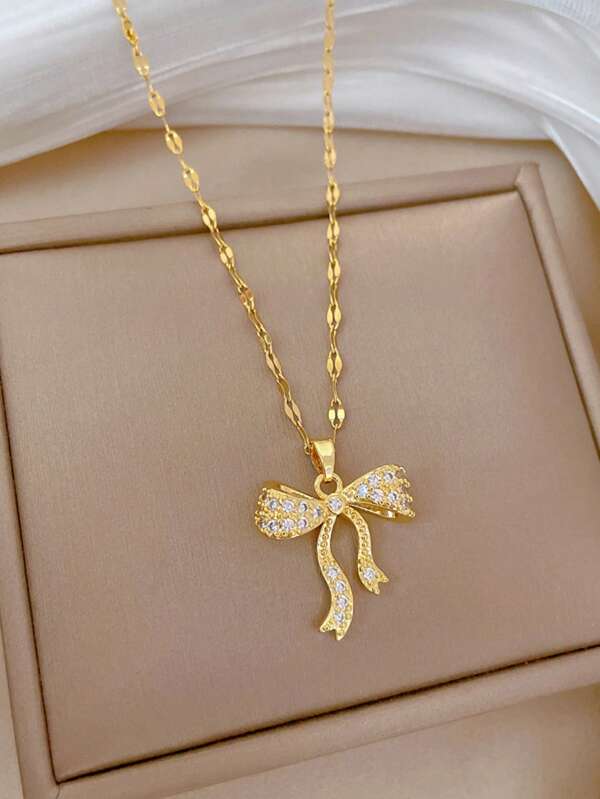 1piece Teen Sweet And Fashionable Bow Pendant Necklace, Exquisite And Elegant Party Street, Suitable For Daily Wear