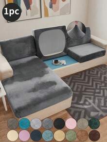 1 pieza Funda de cojín de sofá de peluche de zorro plateado gris oscuro, minimalista clásica, funda protectora decorativa a prueba de polvo de unicolor y elástica, adecuada para hotel, dormitorio, decoración de sala de estar, decoración de habitación, negro, gris claro, caqui, decoración de otoño, decoración de habitación, vuelta al colegio, útiles escolares