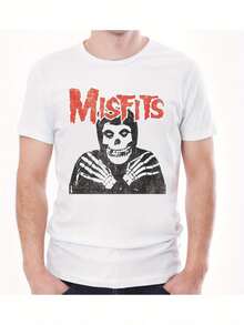 [Casual Round Neck Graphic T-Shirt] Misfits Skull Graphic Tee - Soft Cotton, Breathable & Comfort Fit For Men | Casual Round Neck T-Shirt With Unique Print Design - 白色 - 查看 2