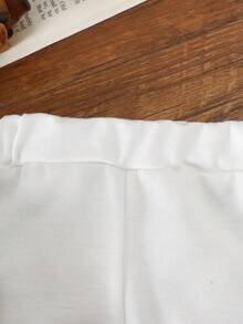 2 piezas/set de camiseta de manga corta y pantalones deportivos para exteriores con parche bordado de oso de dibujos animados a cuadros para niños, primavera/agosto - Blanco - Ver 6