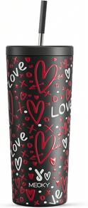 24 Oz Insulated Tumbler With Lid And Straw, Stainless Steel Vacuum Insulated Tumbler, Keeps Cold For 24 Hours, 100% Leak Proof, Fits In Car Cup Holder (Kiss) - 浪漫 - 查看 1