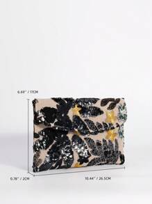 Bolso de mano/clutch de mujer con bordados de lentejuelas, diseño de contraste de costura, elegante y versátil, adecuado para fiestas, bodas, compras, citas, regalos de vacaciones (patrones cortados al azar)