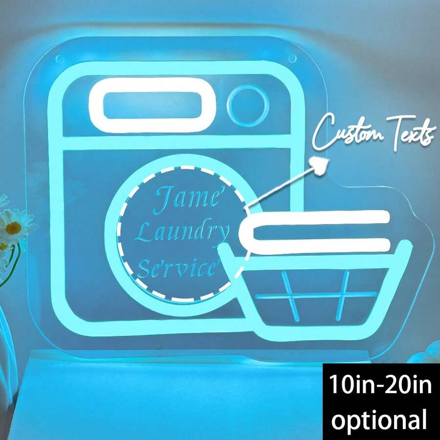 定制洗衣折叠和名称霓虹灯标志，带有 3D 雕刻，个性化 LED 霓虹灯适用于家庭、洗衣房、商务、卧室、客厅和家居装饰，是家庭、商店、乔迁和其他场合的理想独特礼物。 - 彩色 - 查看 1