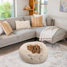 Best Friends By Sheri Original Calming Donut Dog And Cat Bed, Shag Faux Fur, Taupe, (23in X 23in) - Anxiety Relief For Pets Up To 25 Lbs - Hải quân Lux - Xem 5
