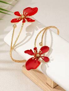 1 件合金双头珐琅花卉袖口手链，简约优雅的时尚配饰，适合母亲节礼物、派对、宴会和日常佩戴