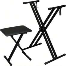 Black Double - Tube X - Shaped Electronic Keyboard Stand and Bench Set