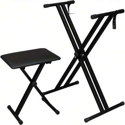 Black Double - Tube X - Shaped Electronic Keyboard Stand And Bench Set