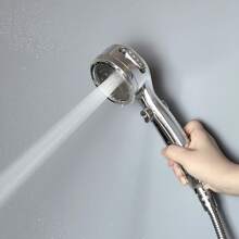 Handheld Shower Head, Adjustable In 4 Modes, With Water Stop Button, ABS Material, Silver