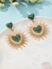 1 par de pendientes minimalistas con Charm geométrico en forma de gota de aceite y corazón, ideal como regalo de San Valentín, Día de la Madre - Rosa Fucsia - Ver 6