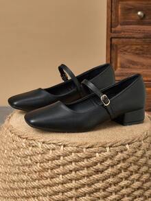 Mary Janes Coffee Square Toe 3cm Heel Pump Shoes, Suitable For Work, Commute, Social Gatherings, Retro Black, Fashionable Beige Casual Shoes - Black - View 5