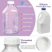 3 Pack 2 Qt Glass Water Bottles With Handle And Airtight Reusable SCREW LID - 64 Oz Juice Jugs, 1/2 Gallon Glass Milk Container For Fridge, Breast Milk Jug Pitcher With Scales, Extra Lids & Handles,6921492