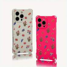 Funda para teléfono 1 pieza El diseño de patrón de flores de ilustración tiene cuatro esquinas que se pueden usar para colgar la funda del teléfono S. Es adecuado 14 Pro 12 15 Plus 16 13 TPU impreso suave - Colores mixtos 1 - Ver 4