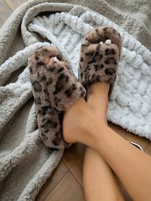 Women's Leopard Print Fluffy Slippers, Soft Sole, Warm, Open Toe, Fashionable Fur Slides, Slip-On House Slippers - View 2