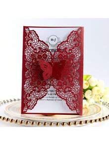 5pcs/10pcs Per Pack Butterfly Lace Greeting Cards/Invitations (Including Cover And Blank Inner Card), Suitable For Wedding, Holiday Party, Birthday Invitations, High-End Exquisite Hollow Engagement Ceremony Supplies, Blessing Cards - Multicolor - View 9
