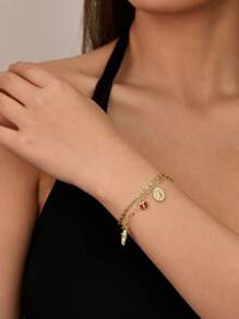 1 Peça Estilo Europeu & Americano Simples Dourado Sagrado Clássico Cruz Virgem Maria Cubic Zircônia Colorido Cristal Forma de Borboleta Tag Pulseira, Presente Ideal para Amantes, Amigos e Parentes, Uso Diário e Festivo Oração Dia dos Namorados
