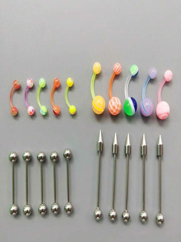 20pcs/Set Men's Stainless Steel Nose Ring, Tongue Piercing, Eyebrow Rings In 4 Designs, 5pcs Per Style
