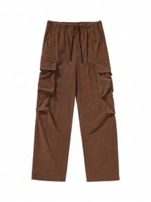 Pantaloni cargo uomo casual dritti a gamba larga con pieghe in velluto a coste