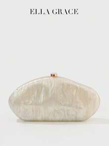 Ella Grace Mother-Of-Pearl Acrylic Clutch - Iridescent Lucite Texture, Free-Form Silhouette With Gold Lock For Galas &Parties - White - View 9