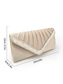 Bolso de mano de noche con pliegues de satén bordado con rhinestones, forma de sobre, bolso formal de señora para boda, fiesta, cheongsam, cóctel, baile de graduación, bolso de mano de alta moda - Albaricoque - Ver 4
