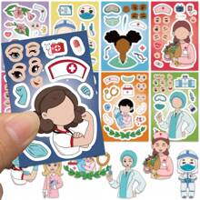 8 Sheets Funny Doctor Nurse Stickers Make Your Own Character Face Puzzle Toy Party Game Medical Decals For Laptops And Water Bottles Nurse Accessories For Work Back To School Student Rewards Supply