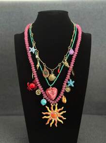 1 件时尚串珠轻质金属太阳、螃蟹和心形吊坠项链 - 簡約項鍊 - 查看 10