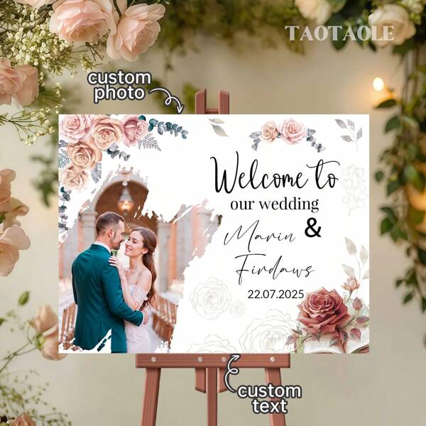 Custom Wedding Welcome Sign, Personalized Acrylic Wedding Welcome Sign With Eucalyptus Leaves And Green Design - Elegant Decorations For Anniversaries, Birthdays And Rustic Weddings - 1 Piece