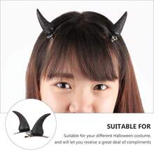 2pcsHalloween Black Devil Horns Hair Clips, Demon Horn Headband For Women Kids, Small Glitter Halloween Devil Costume Cosplay Accessories, 2 Pcs - Multicolor - View 5