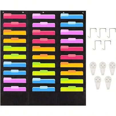 Hanging File Holder Organizer Rack 30 Pocket File Folder Frame Large Folding Portable Hanger For Mail Jewelry Calendar Document Expandable Files Organization Rustic Kitchen Garage