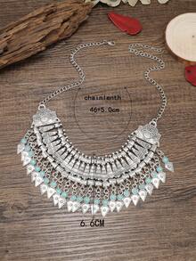 Vòng cổ đá quý hình giọt nước cổ điển, dây chuyền xương đòn ngắn cho phụ nữ thường ngày & đi biển Áo len chuỗi phụ kiện - Màu Bạc Cổ - Xem 2