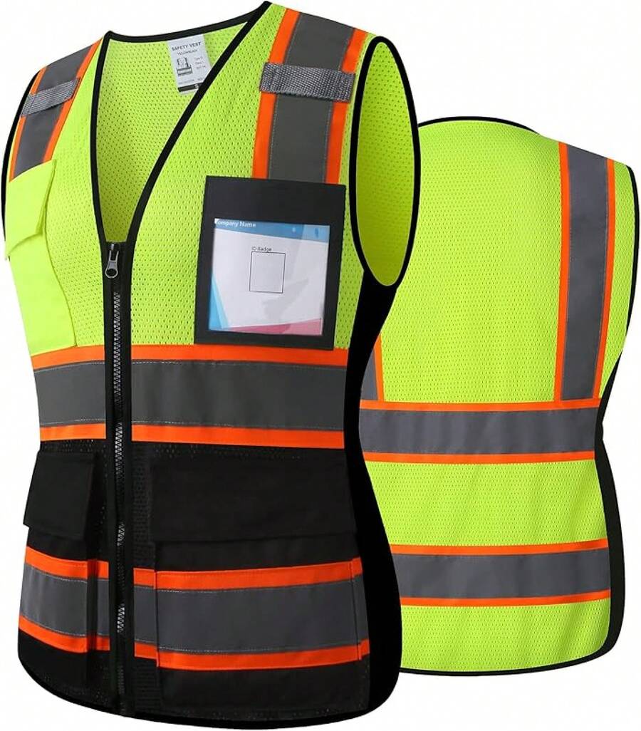 Reflective High Visibility Safety Vest Men Women With Pockets Zipper Front Meets ANSIISEA Standards
