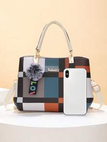 New Women's Handbag, Plaid Classic Elegant Generous Fashion Durable Convenient Carry Out Versatile Four Seasons Match High-End Casual Large Capacity Shoulder Tote Bag, Suitable For Travel, Shopping, Valentine's Day Gift - Multicolor - View 11