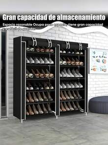 SANSA HOME Shoe Rack Storage Organizer, Double Row Portable Nonwoven Fabric Cover Shoe Rack Holds Up To 38 Pairs Gray - Black - View 2