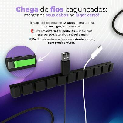 Suporte de Mesa Parede Organizador de Cabos USB 10 Cabos