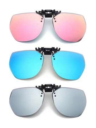 2-Pack/3-Pack High-Definition Lightweight Clip-On Glasses Set Flip-Up Portable Clip-On Clips Colorful Film Fashion Decorative Clip-On Glasses Suitable For Most Glasses (Excluding Frames)