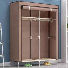 Armario a prueba de polvo de múltiples colores y estilo sencillo para el hogar, dormitorio y alquiler, de ensamblaje resistente, armario de tela sencillo, organizador de almacenamiento y ropa premium, armario de tela grande. 1 pieza Armario doble grande reforzado con marco de metal y tubos de acero engrosados - Fácil de montar, amplio almacenamiento para el hogar y propiedades de alquiler, armarios portátiles