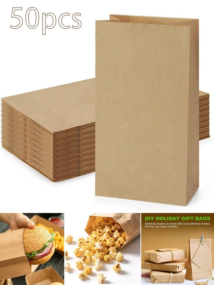 50/10 件纸三明治袋牛皮纸棕色，食品包装牛皮纸，礼品包装纸 Baable & Compos 级未漂白牛皮纸适用于烘焙、点心、小吃、三明治 - 彩色 - 查看 1