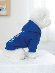 PETCIRCLE 1pc Pet Clothes, Dog/Cat Apparel, Small Dog/Puppy Outfit, Cute Happy Puppy/Kitten Clothes, Small Dog Autumn/Winter Warm And Comfortable Hoodie - Royal Blue - View 3