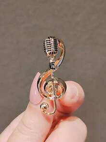 1pc Metal Microphone Brooch, Personalized Laperl Pin, Music Note Creative Decor For Sweater, Suit, Everyday Wear Christmas Gift - Gold - View 4
