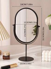 1 pieza Espejo de maquillaje ovalado giratorio 360°, con marco de metal, sin batería, adecuado para dormitorio, dormitorio, espejo cosmético portátil de una sola cara. Diseño elegante/Decoración del dormitorio