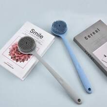 1pc Long Handle Silicone Back Scrubber - Bath Brush - Silicone Bathing Body Brush, With Soft Bristle Back Cleaning Brush - Suitable For Men And Women, Soft Shower Body Cleansing Brush