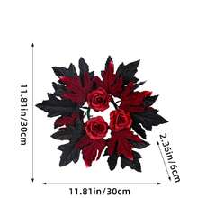 1 Pc Halloween Candle Wreath With Maple Leaves Rose Candle Holder Decor, Realistic Flower Circular Table Decor For Halloween Party Items, Garden Yard Halloween Realistic Flower Candle Decor, Halloween Gift, Christmas Gift