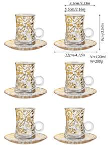 1 Set, Juego de Taza de Té Turca, Tazas de Té Marroquíes Chapadas en Oro, Juego de Vajilla Árabe Elegante - Incluye 6 Tazas y 6 Platillos, Apropiado para Fiestas y Té de la Tarde