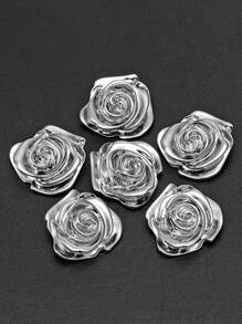 6 peças/pacote Botões Metálicos Elegantes e Brilhantes de Flor de Rosa de 30mm, Botões Decorativos de Costura Manual da Moda para Casaco, Suéter, Vestido, Jaqueta, Artesanato DIY, Sapatos, Chapéus, Caixas de Presente, Jóias
