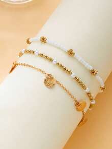 3pcs Boho Style Shell Anklet Jewelry Set For Women, Suitable For Beach Vacation And Daily Wear, Best Gift, [Random Beads Arrangement, Random Quantity] - Multicolor - View 2