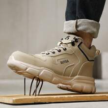 GUYISA Steel Toe Safety Boots, High Top Anti-Crush Anti-Puncture Rubber & Plastic Sole, 4 Seasons, Construction Worker Style Men's Safety Shoes - Khaki - View 3